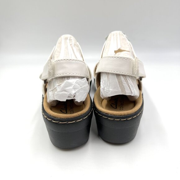 Clarks Womens Size 8.5 Merliah Sheryl White Leather Floral Wedge Sandals Shoes - Picture 7 of 14